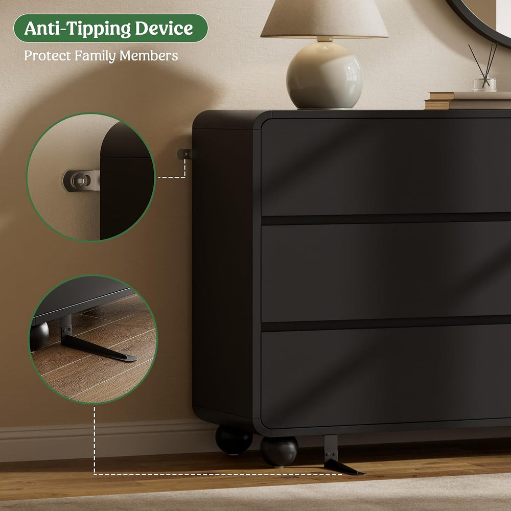Lulive 6 Drawer Dresser for Bedroom, 55" Wide Chest of Drawers, Black