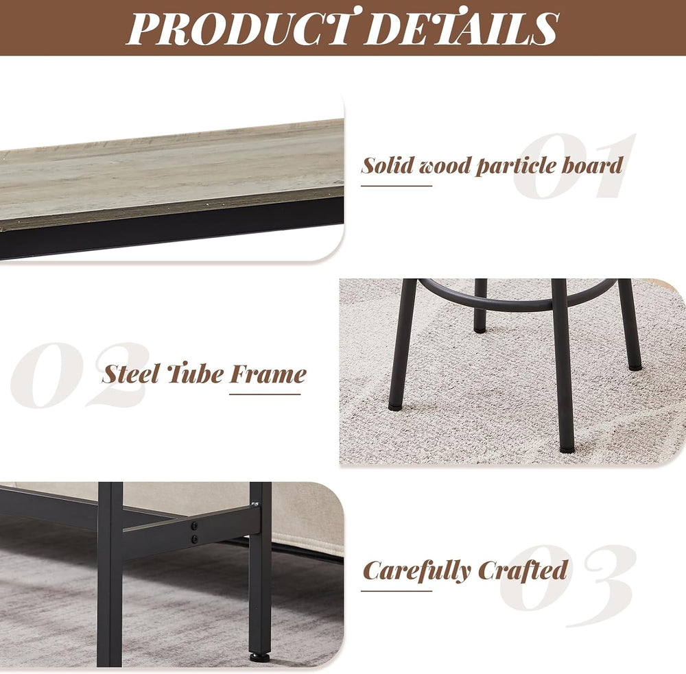 43.31" Bar Table Set for 2, Counter Height Dining Table with PU Upholste...