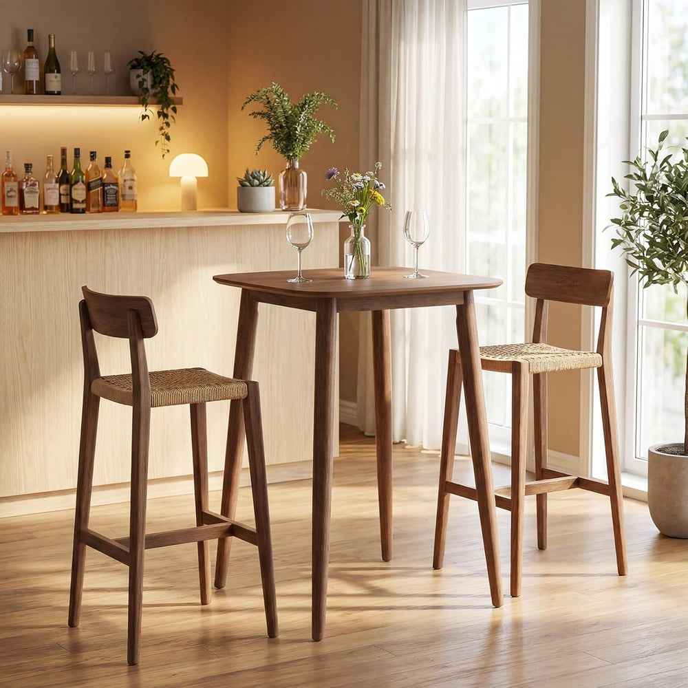 COSTWAY 36 Inch Counter Height Dining Table, Solid Rubber Wood Farmhouse Kitc...