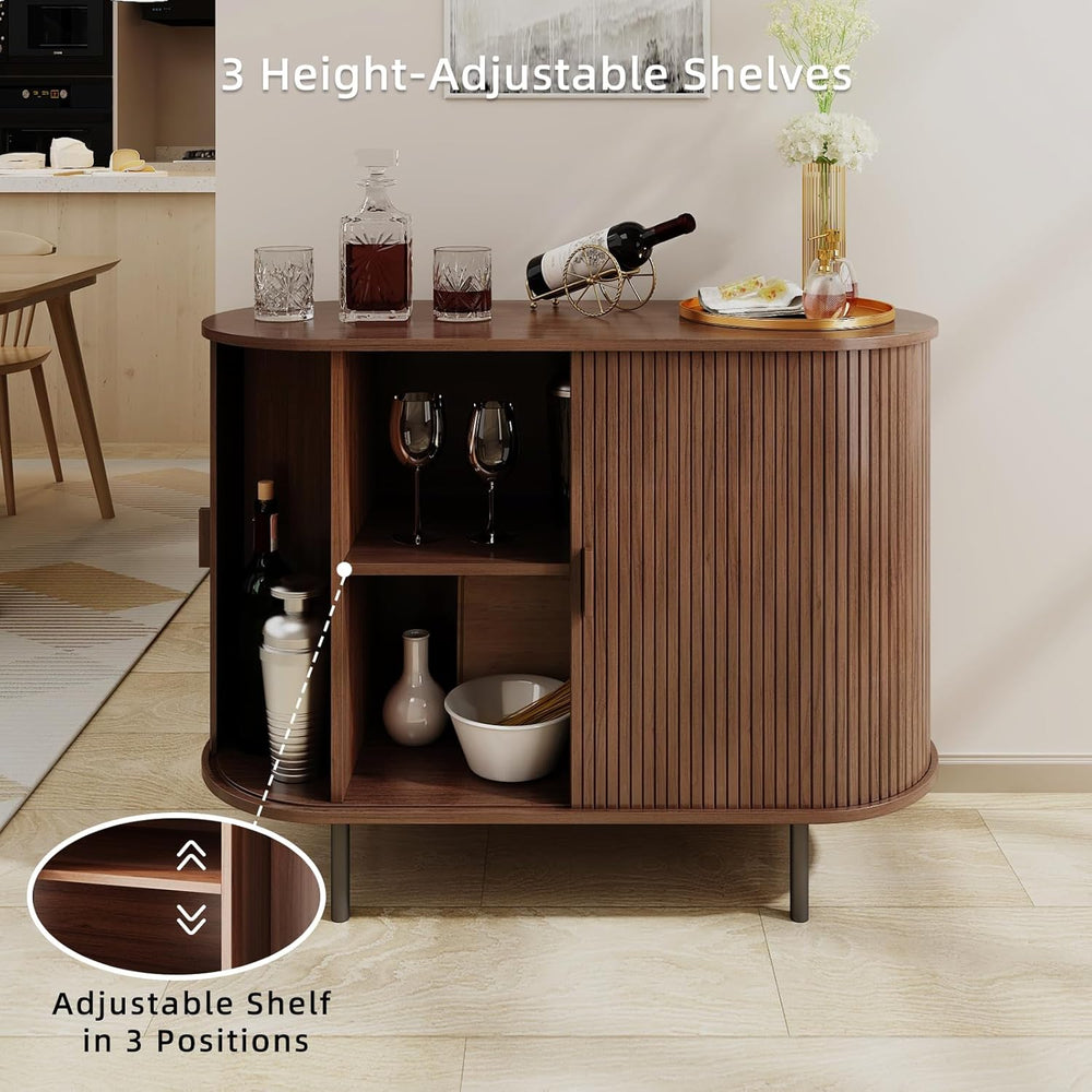 Buffet Sideboard Cabinet with Fluted Sliding Door, 40" Storage Console T...