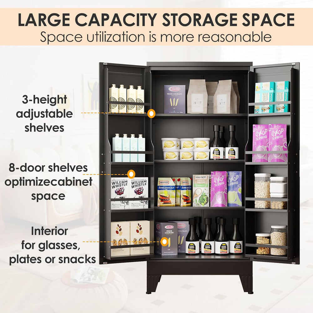 pozdeg 47.24" Kitchen Pantry Cabinet, Metal Food Pantry Storage Cupboard...