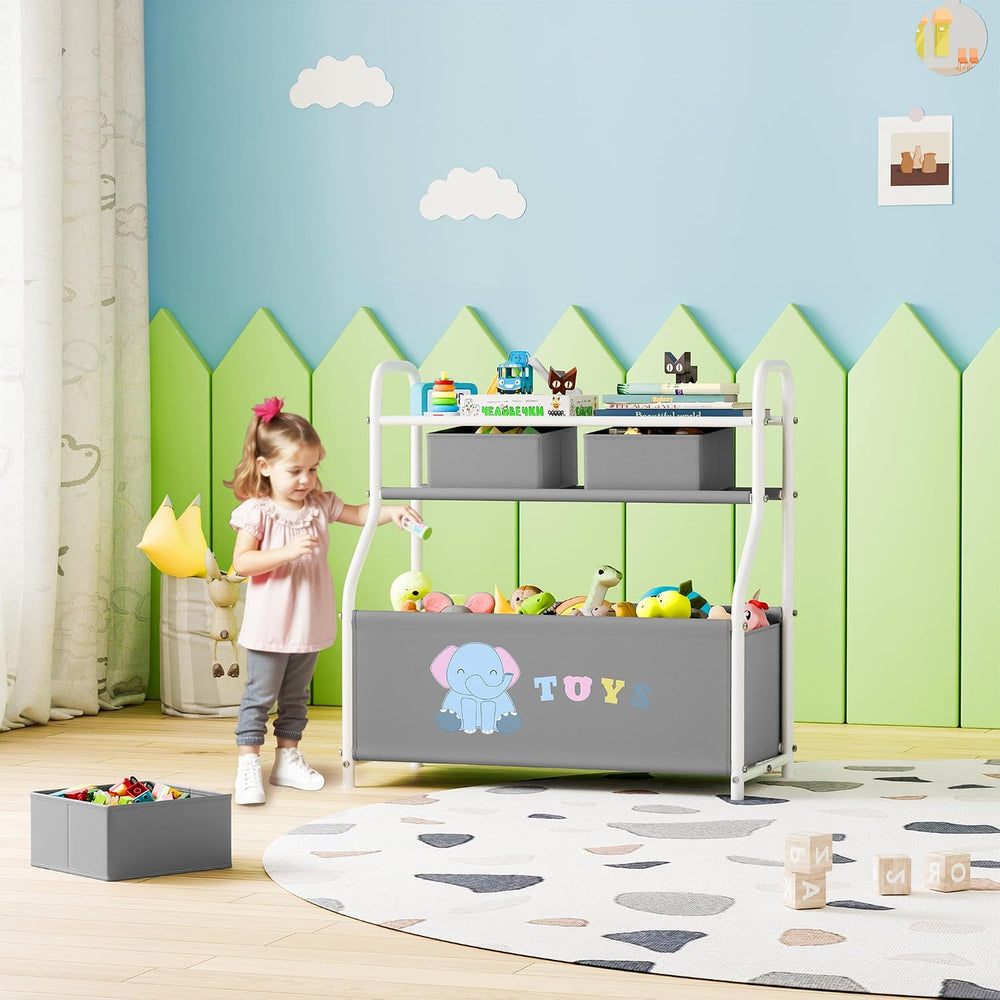 GRANNY SAYS Storage Cabinet with Shelves and Fabric Bins, 3-Tier Organizer Ra...