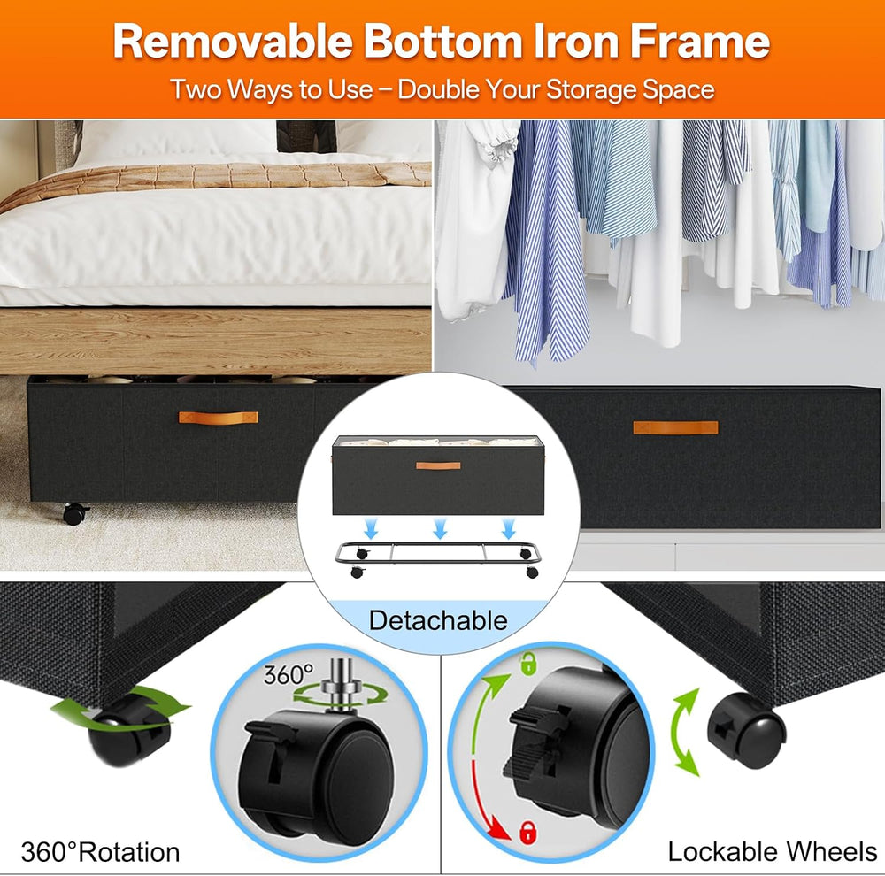 Under Bed Storage with Wheels, 12" Height Under Bed Storage Extra Deep U...