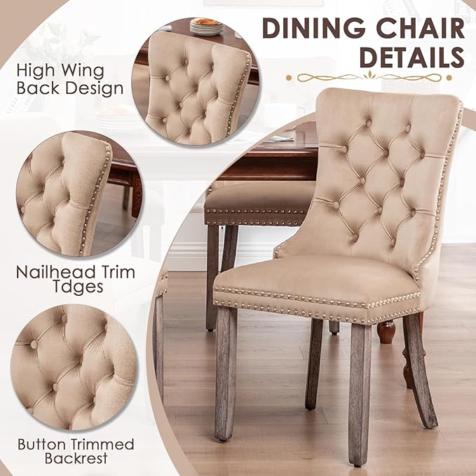 Kiztir Velvet Dining Chairs Set of 6, Upholstered Dining Room Chairs with Rin...