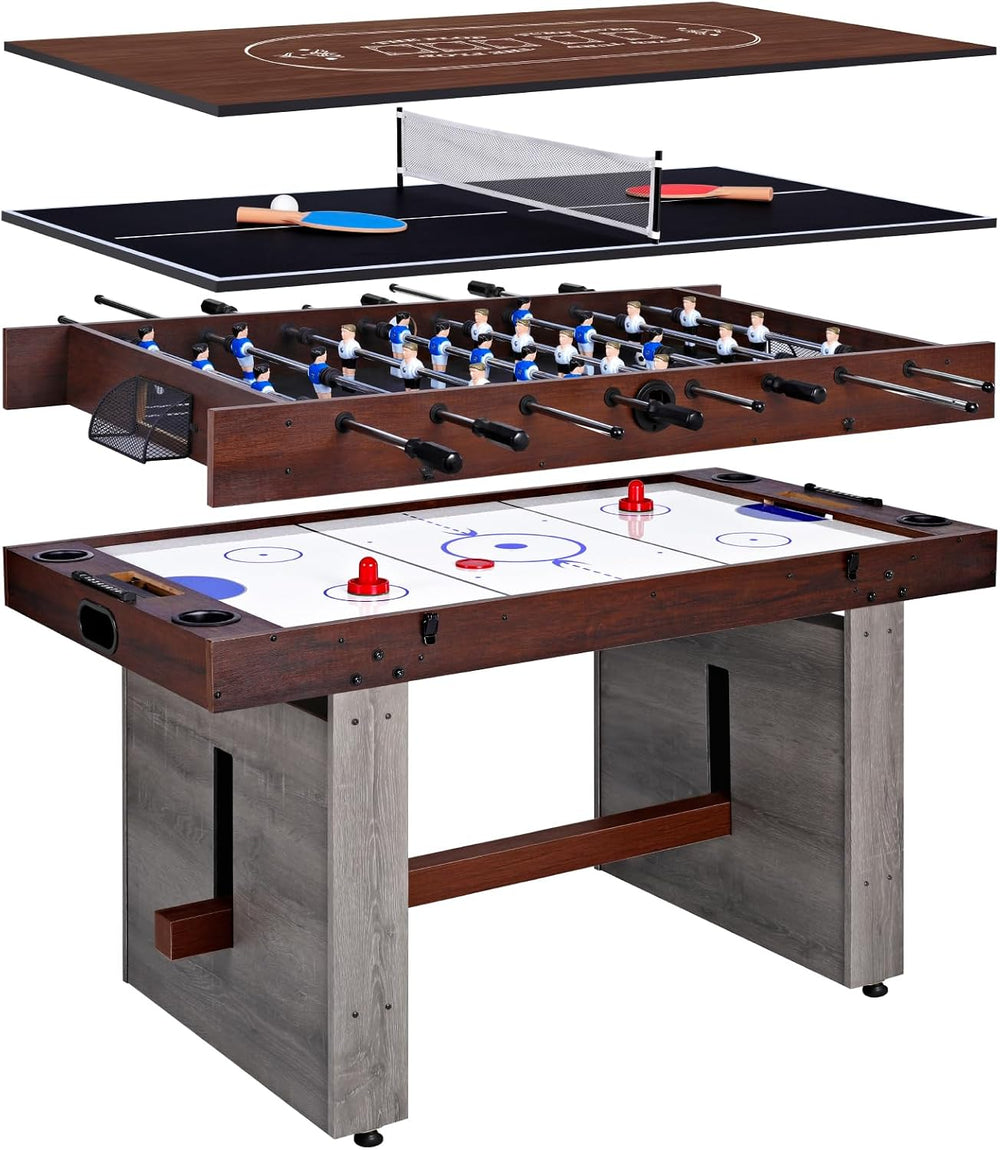 4-in-1 Combo Game Table 55" Multi-Game Table with Foosball, Electric Air...