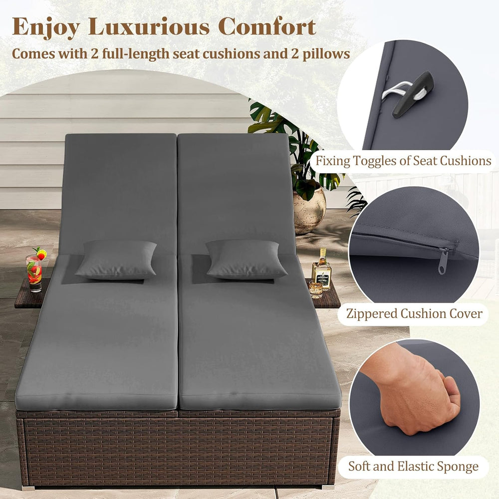 Tangkula Outdoor Rattan Daybed with 6-Level Adjustable Backrests, 2-Person Ad...
