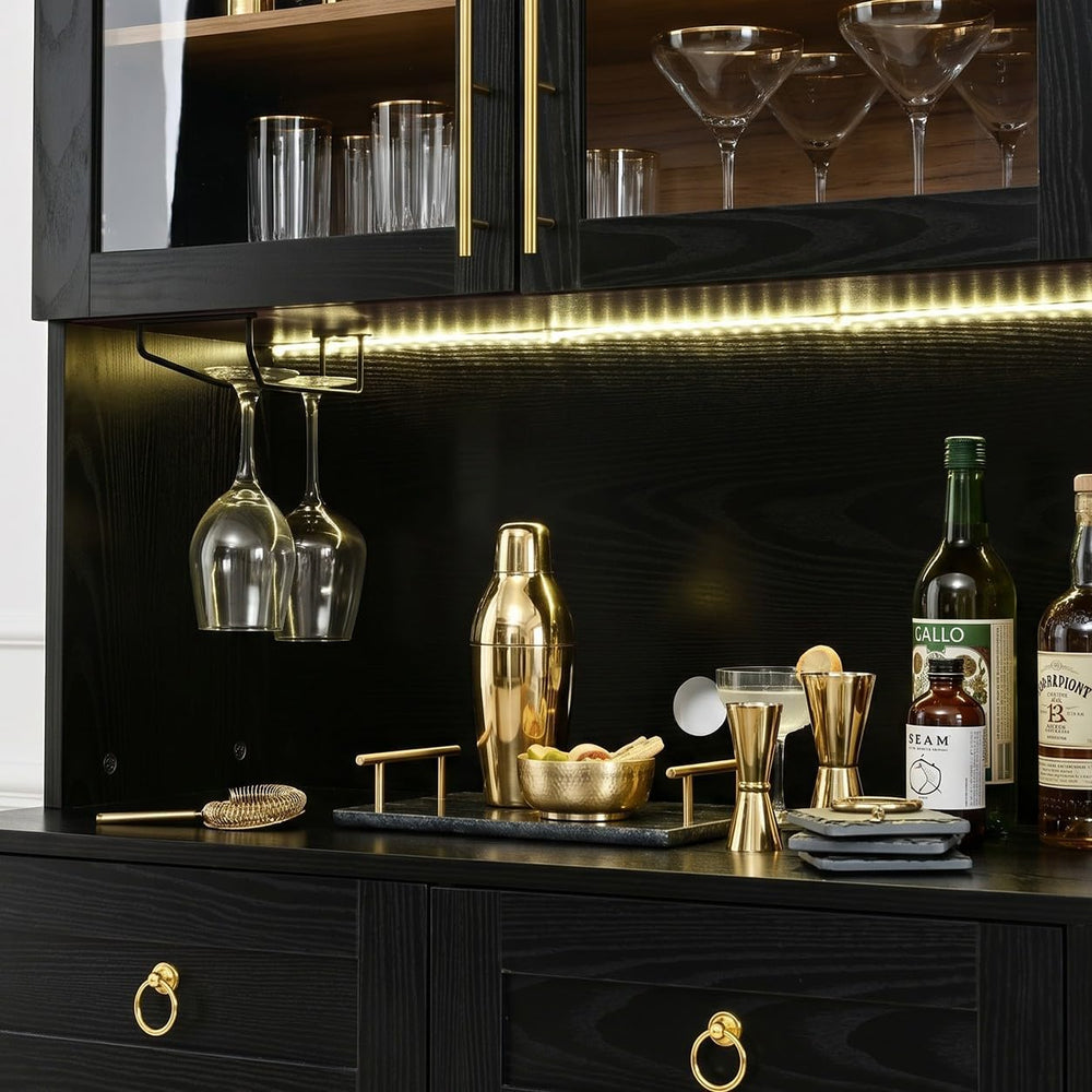 74.8" Tall Arched Kitchen Pantry with Power Outlet & LED Light, Kitc...