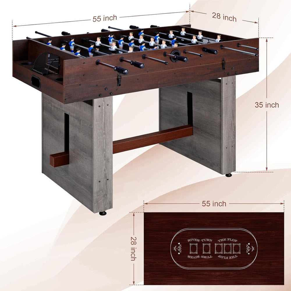 4-in-1 Combo Game Table 55" Multi-Game Table with Foosball, Electric Air...