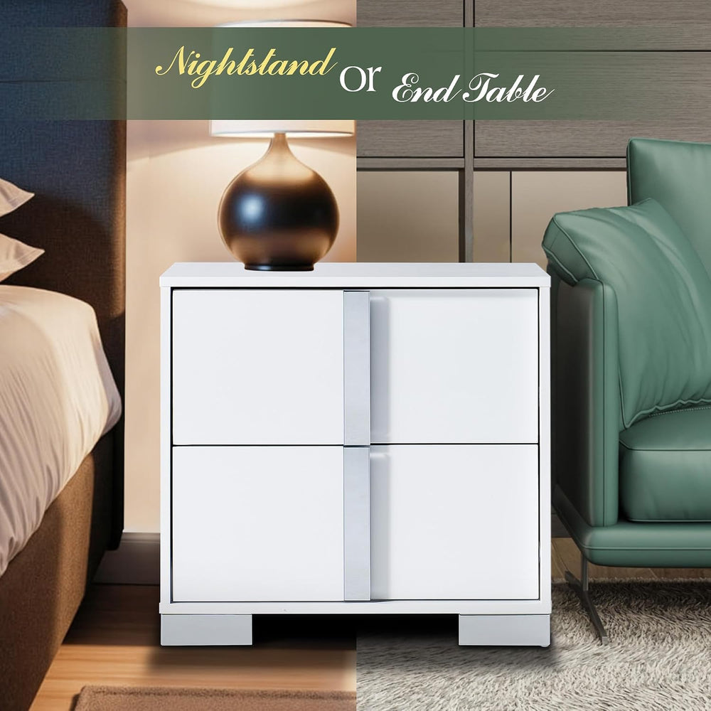 AMERLIFE Modern Nightstand, 23.6" End Table with 2 Drawers, White | Beds...