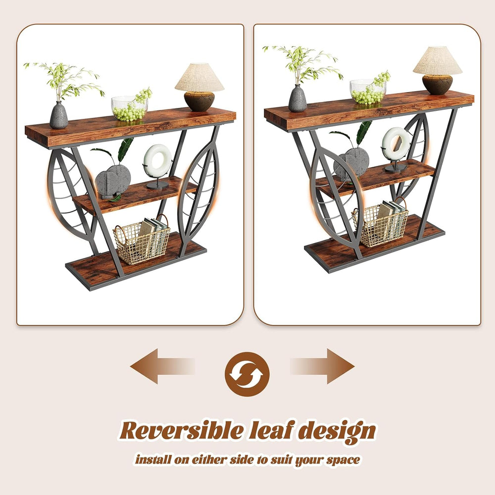 HavenlyYouth Leaf Design Console Table for Entryway, 3-Tier Storage, 30mm Thi...