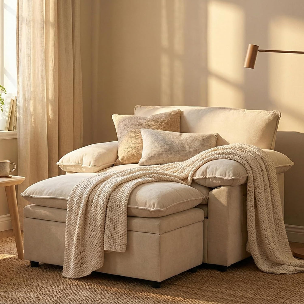 Furnimart Oversized Chair with Storage Ottoman, 44" Wide Cloud Chair and...