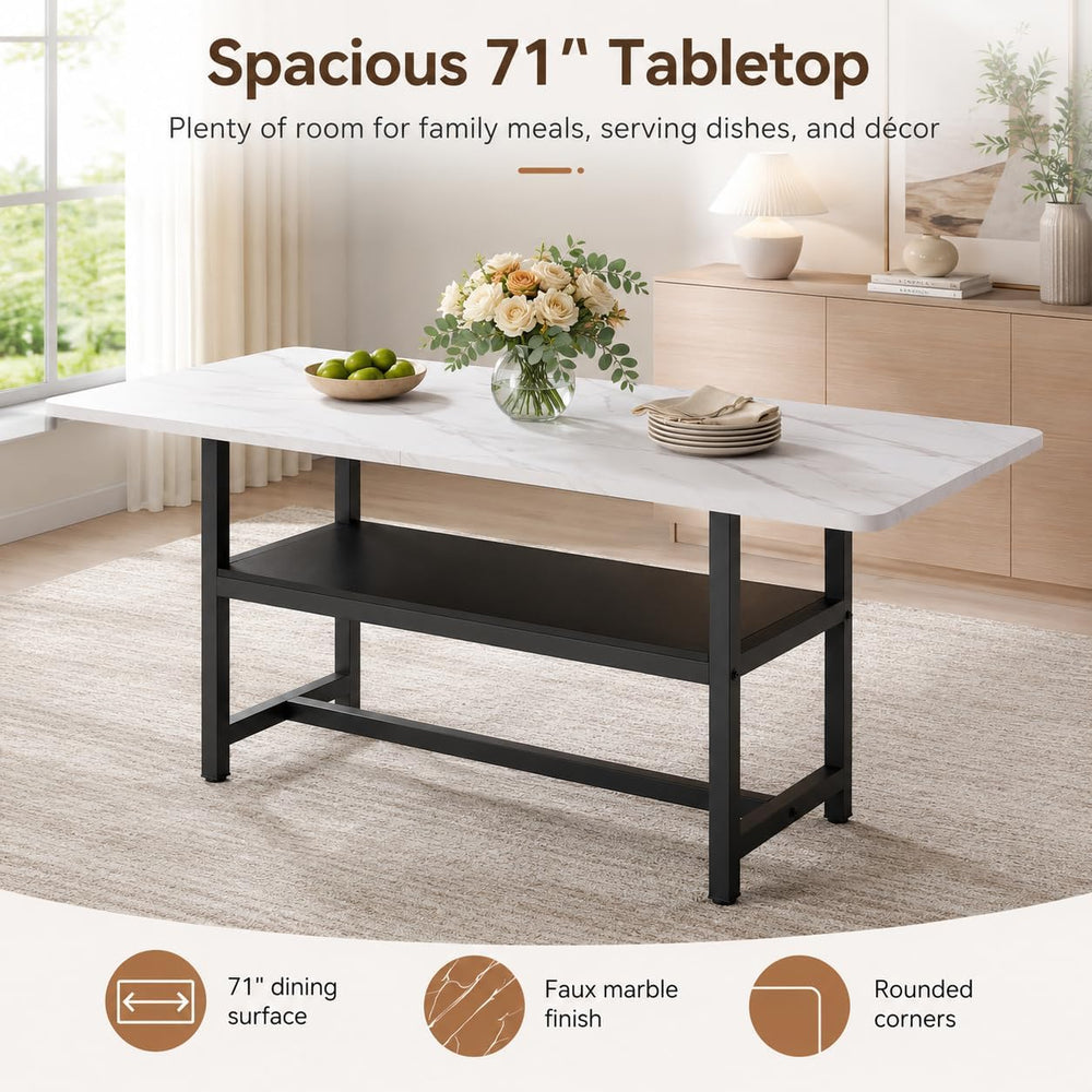 Dining Table for 6, 71" Rectangle Kitchen Table with Storage Shelf, Dinn...
