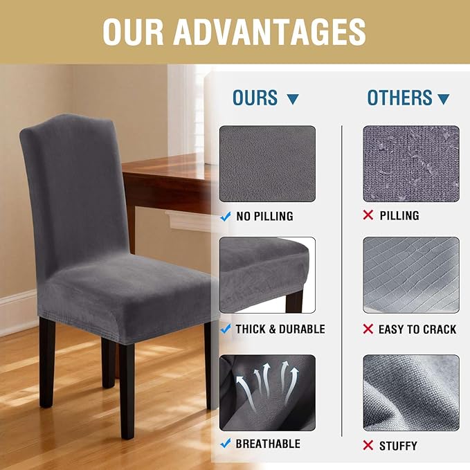 H.VERSAILTEX Velvet Dining Chair Covers Stretch Chair Covers for Dining Room ...