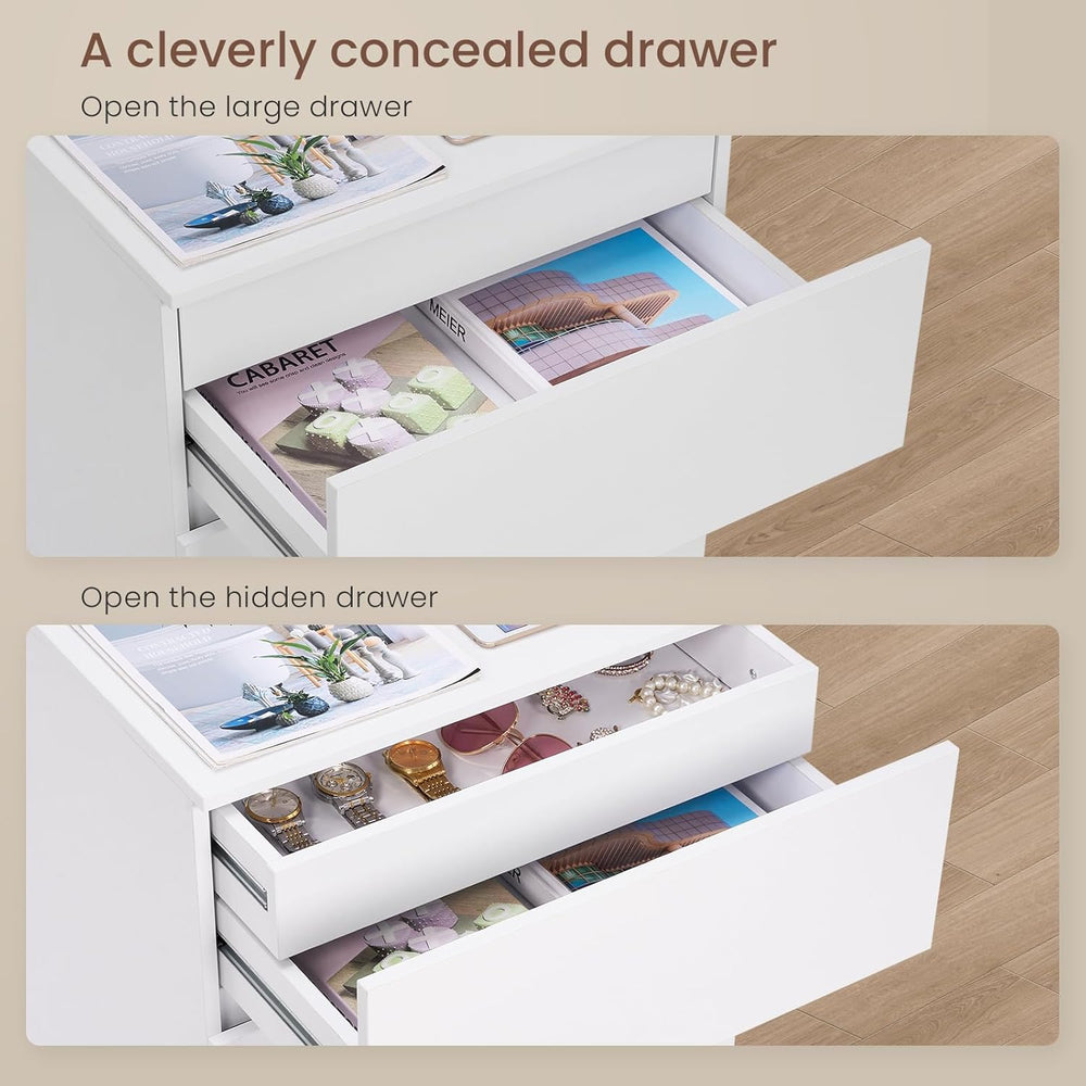 Nightstands Set of 2 with Charging Station and Hidden Drawer, 26"H, Whit...