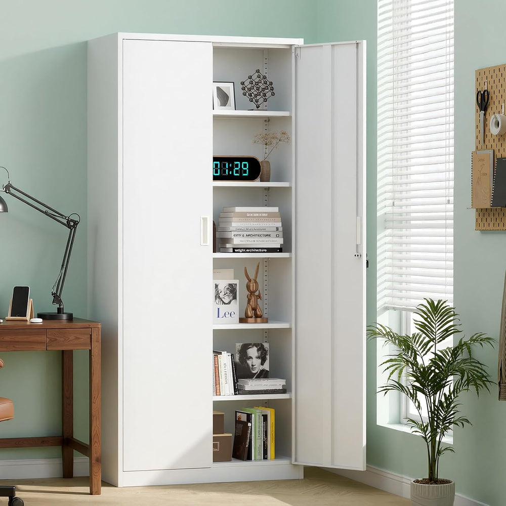 VINGLI Metal Garage Storage Cabinet with 2 Doors and 5 Adjustable Shelves, 71...