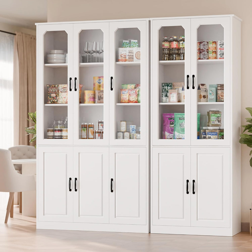 MU 78.7" Tall Kitchen Pantry with 3 Glass Doors, Freestanding China Cabi...