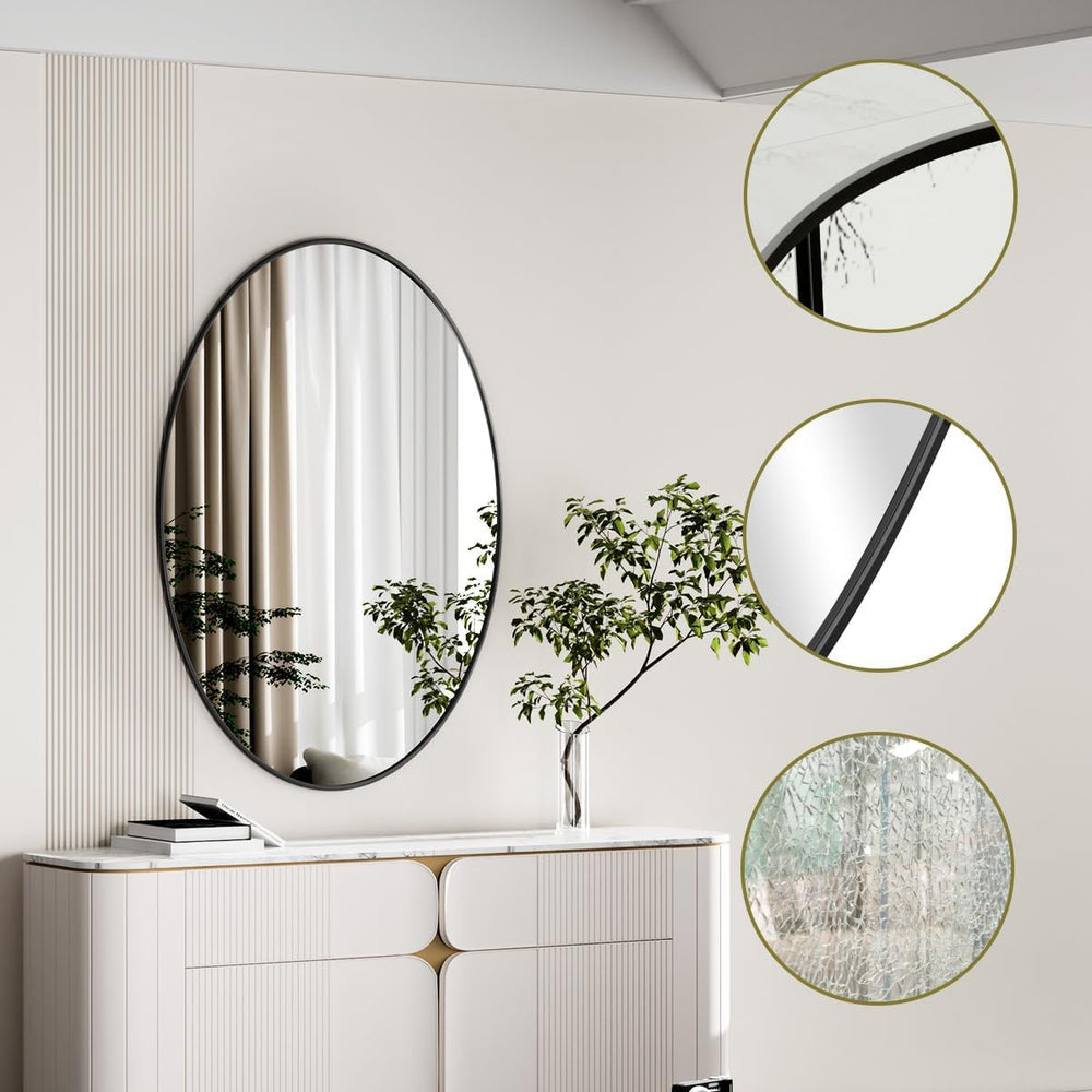 Koonmi Black Oval Bathroom Mirror, 20"x28" Oval Mirror for Wall