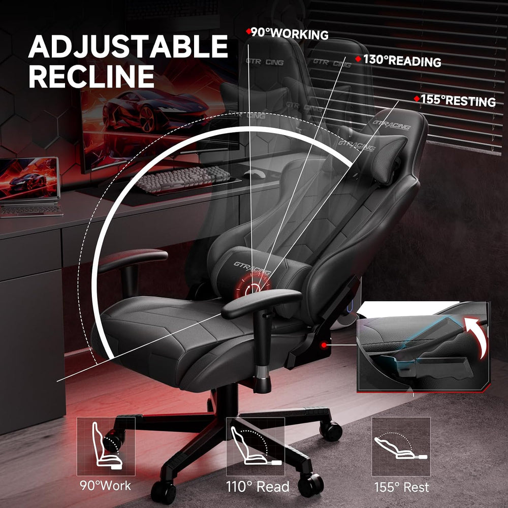 GTRACING Gaming Chair with Reclining Backrest, Adjustable Height and Swivel B...