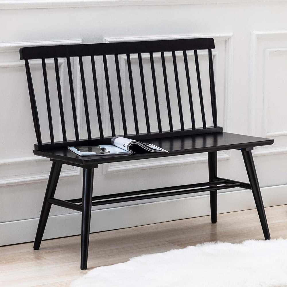 DUHOME Entryway Bench, Black Dining Bench with Spindle Back Farmhouse Wood Wi...