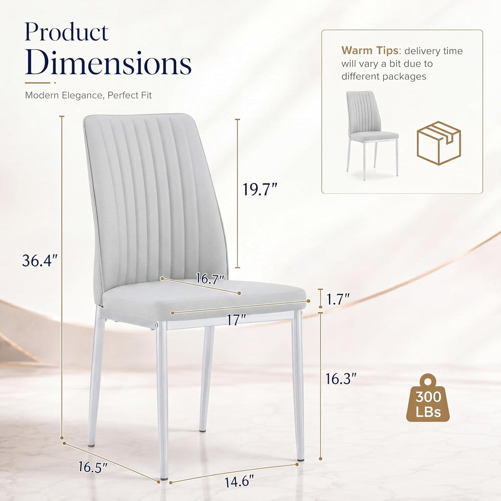 Gray Dining Chairs Set of 6, Modern PU Leather Dining Room Chair with Chrome ...