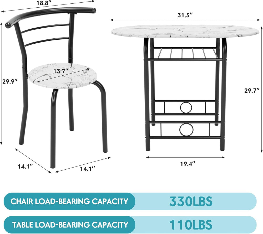 Flamaker Dining Table for 2, 3 Piece Round Table & Chair Set, White &...