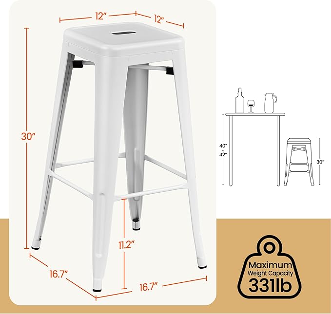Yaheetech 30 Inch Metal Bar Stools Set of 4, Bar Height Backless Bartools, In...