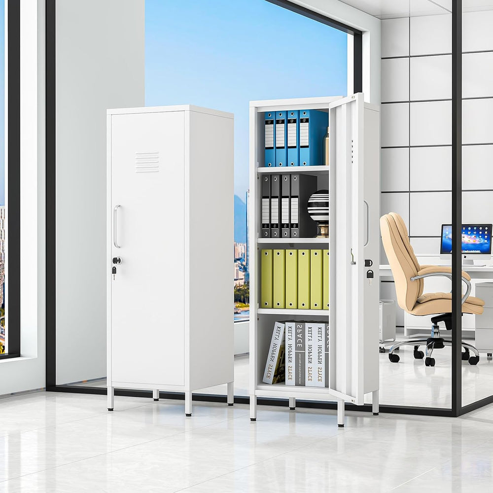 pozdeg 47.24" White Lockable Small Metal Storage Locker | Employees Lock...