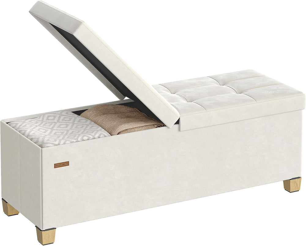 SONGMICS Storage Ottoman Bench with Legs, Folding Ottoman Foot Rest with Flip...