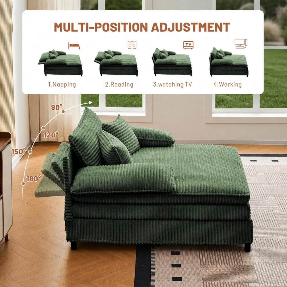 55" W Reclining Chaise Lounge Chair Indoor with 4-Gear Adjustable Backre...