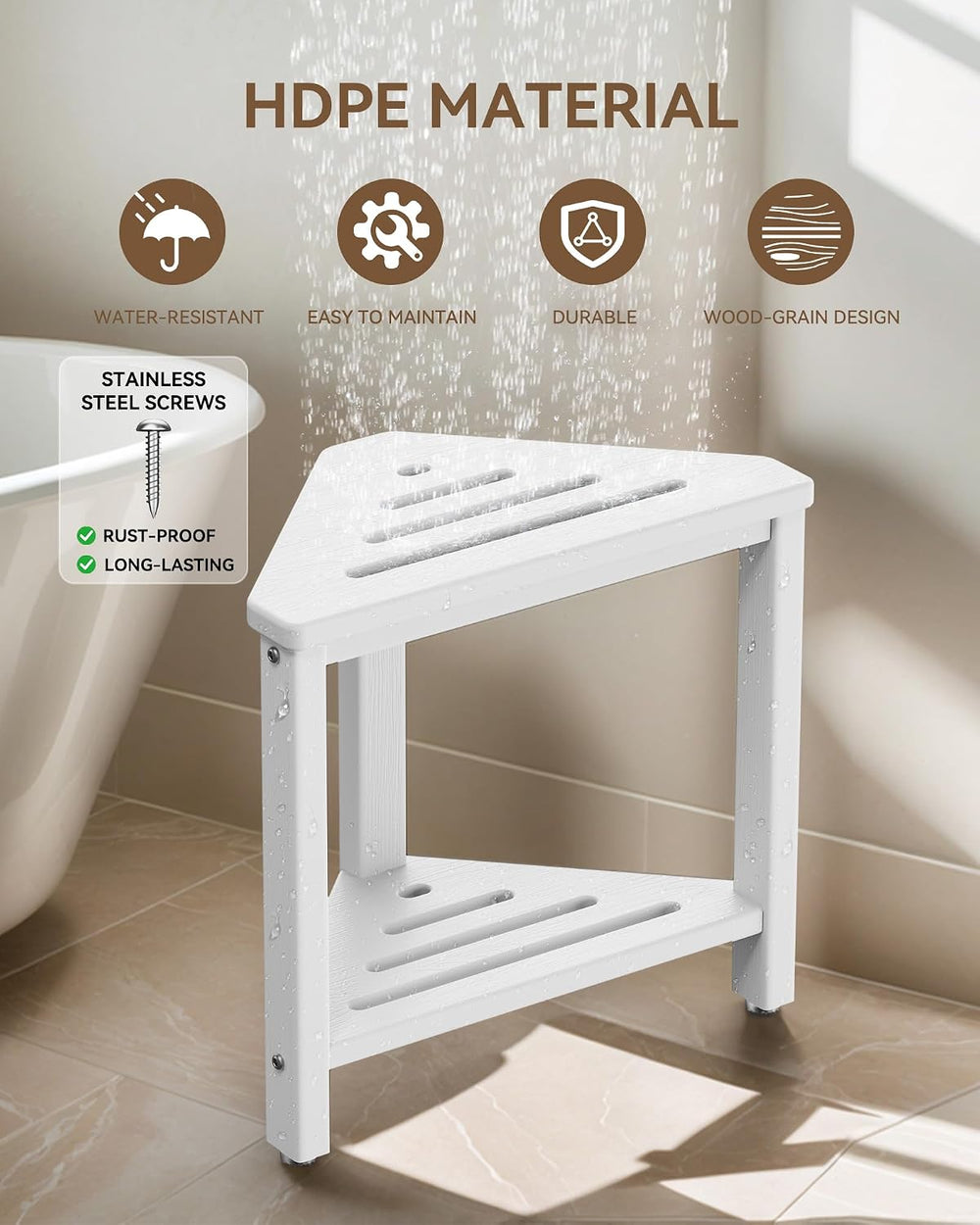 Shower Foot Rest 15in, HDPE Waterproof Shower Stool for Inside Shower, Corner...