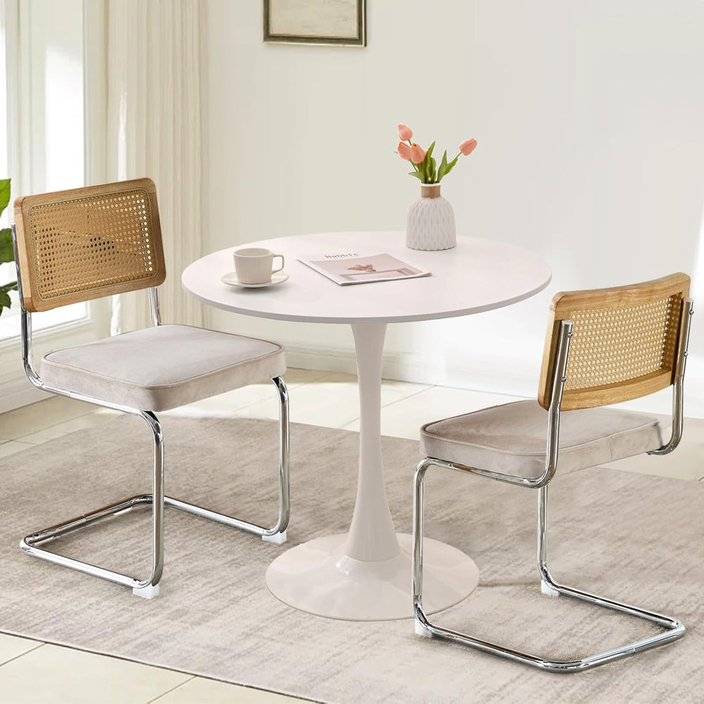 31.5" Small Round Kitchen Table Set for 2 with Velvet Upholstered Chairs