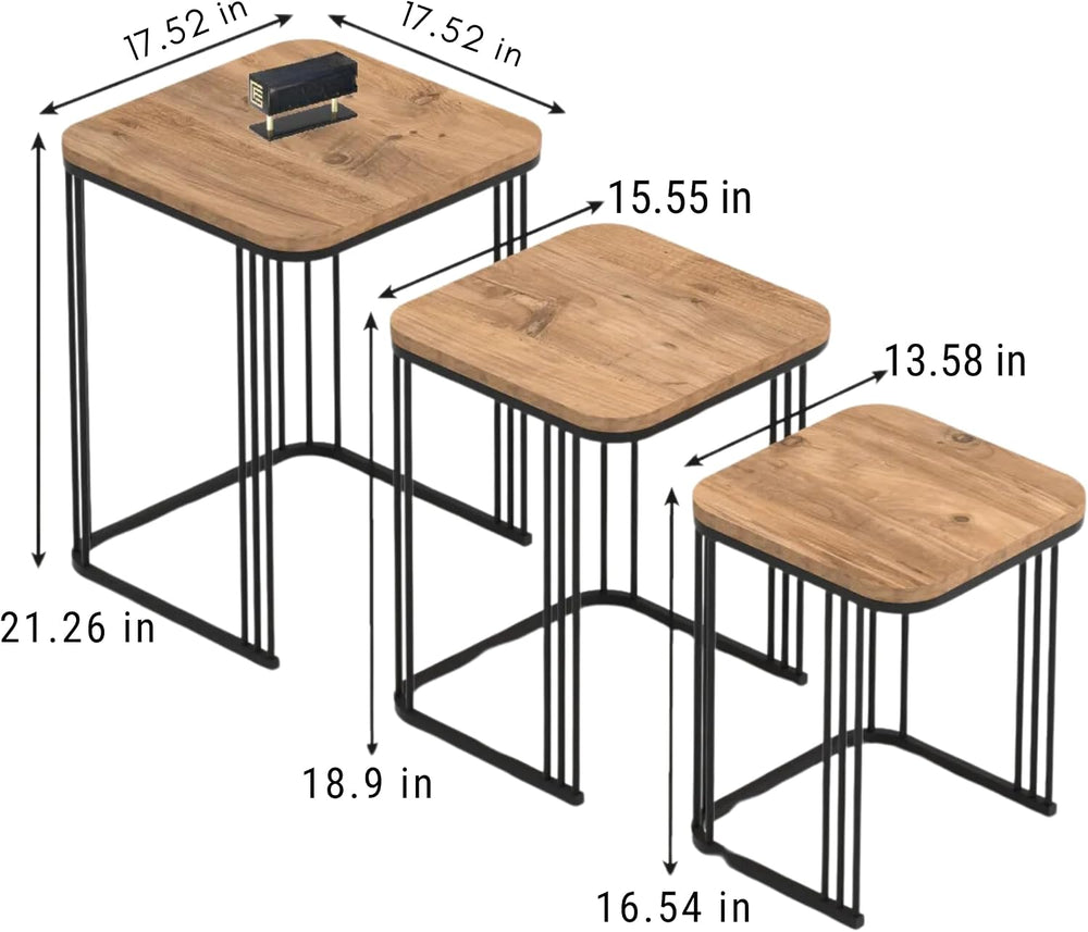 Square Wooden Nesting Tables Set, 3 Piece