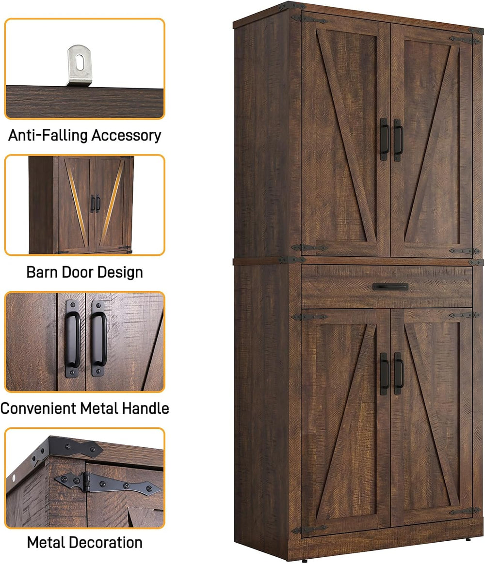 Hlivelood 72" Tall Farmhouse Kitchen Pantry Cabinet with Drawer, Rustic ...