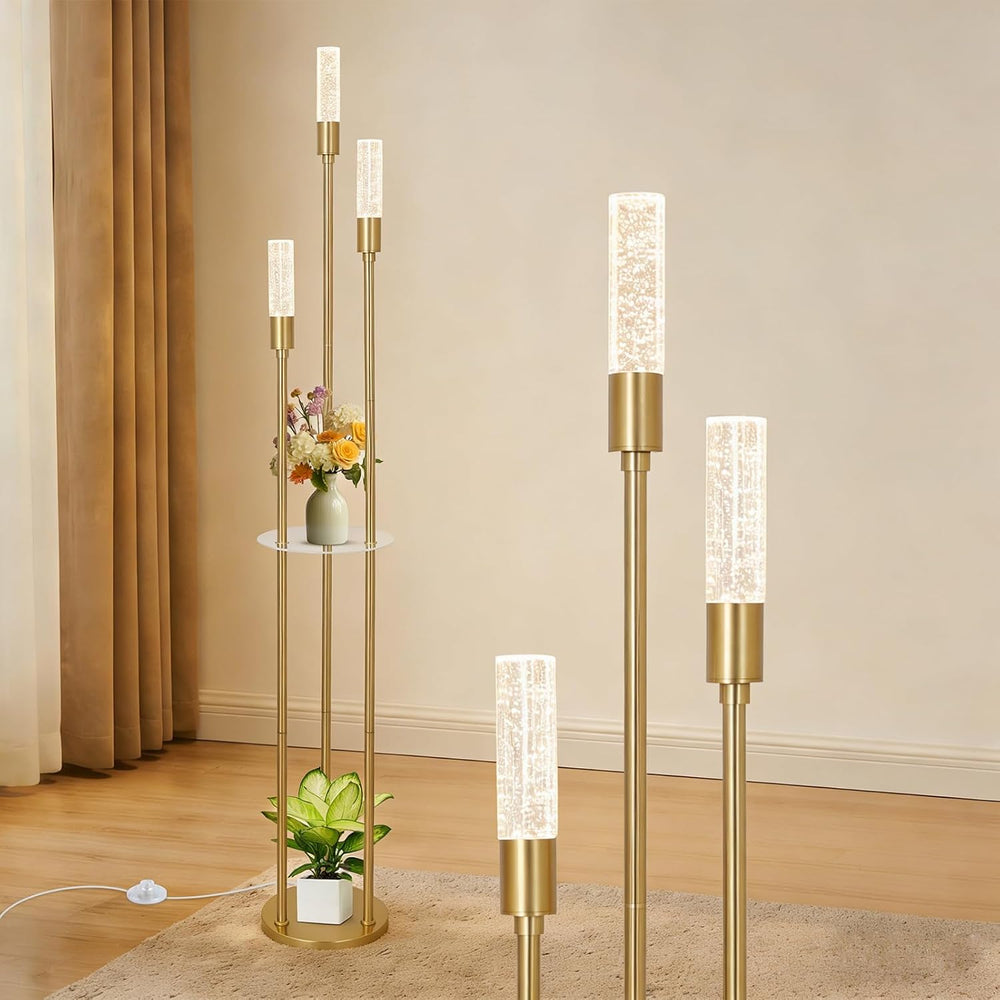 Modern Gold Floor Lamps for Living Room, Bubble Crystal Floor Lamp with Shelv...