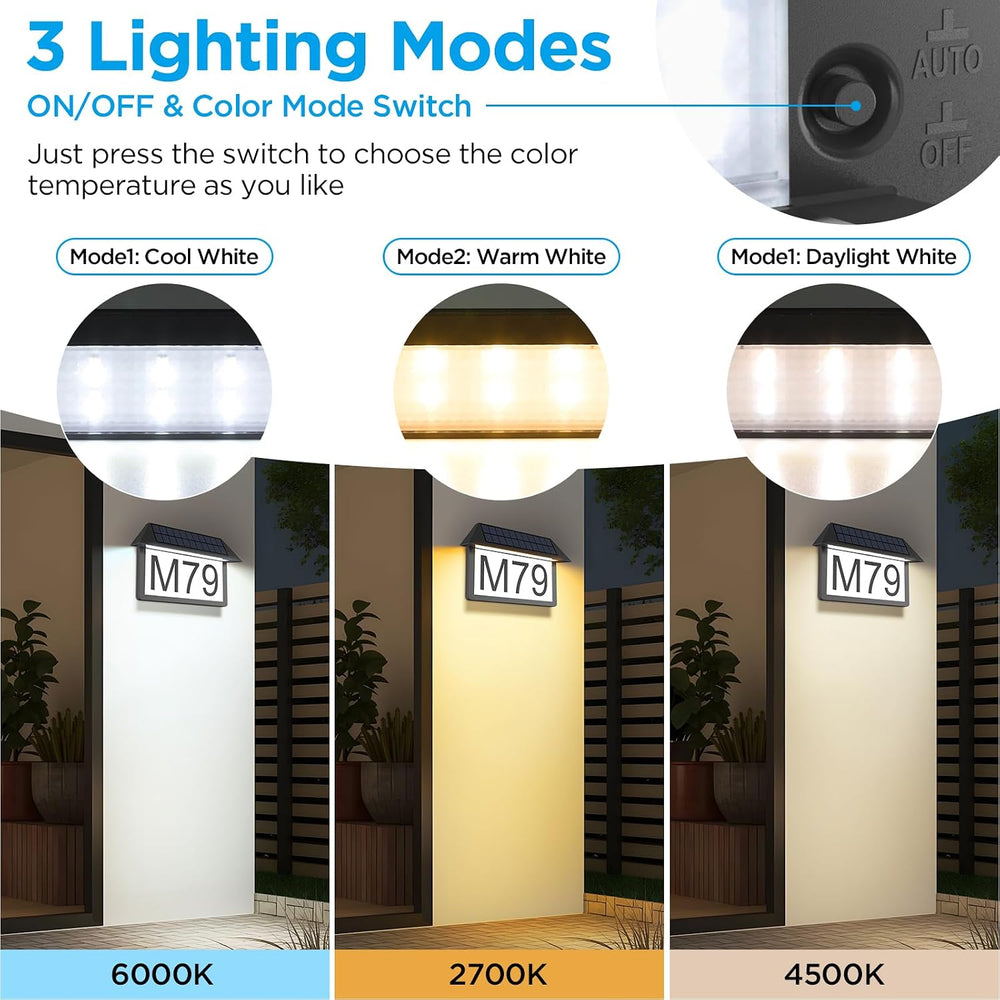 Solar Address Sign, House Numbers Sign for Outside 3 Color Temperature, High ...