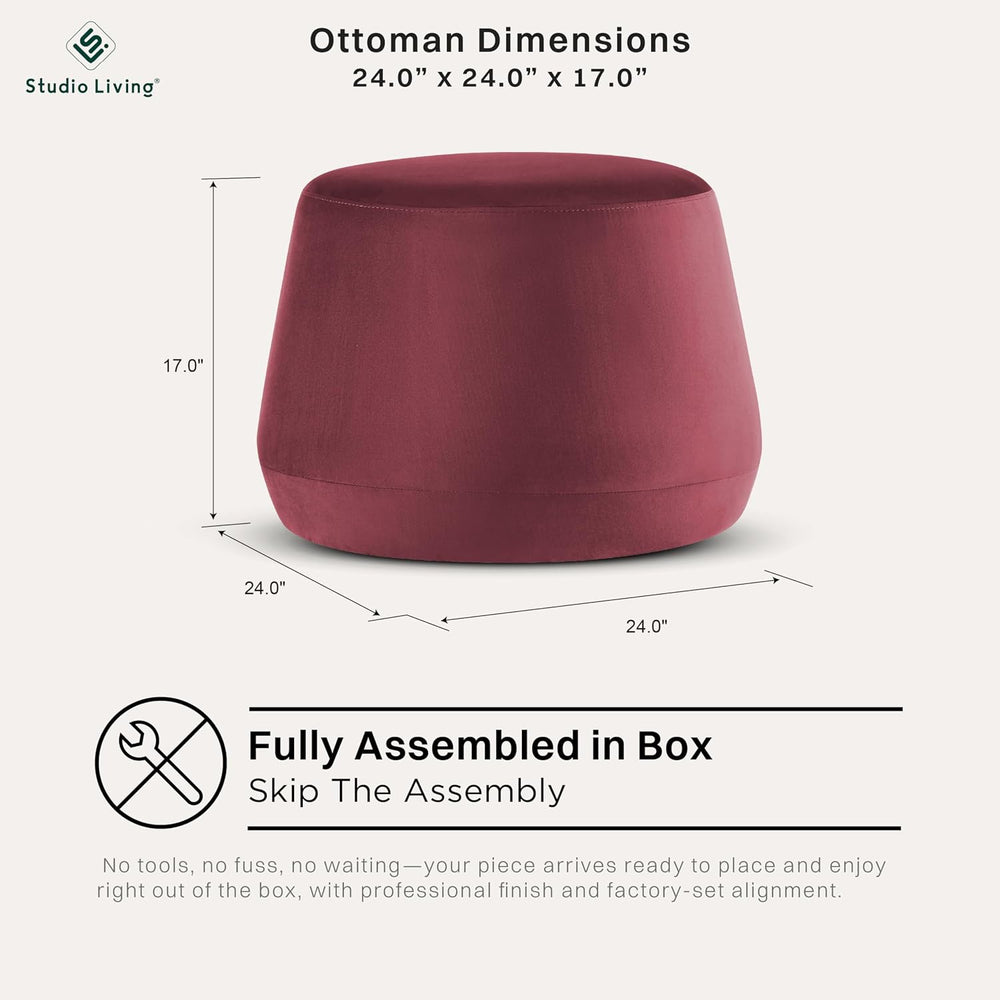 Studio Living® 24” Waverly Ottoman Round Faux Leather Bench, Stationary Ottom...