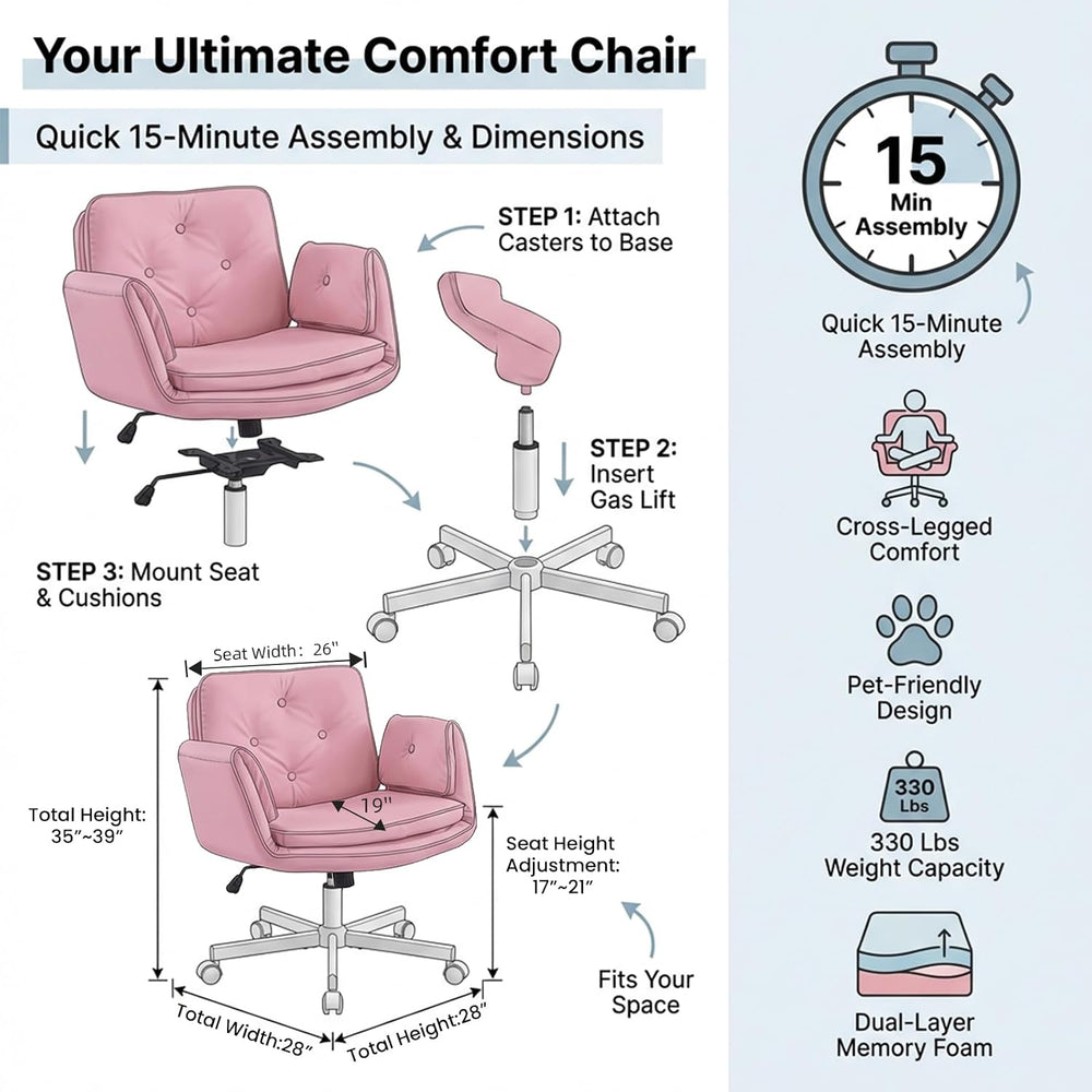 MOJAY Criss Cross Office Chair, Wide Cross Legged Chair with Wheels | Criss C...