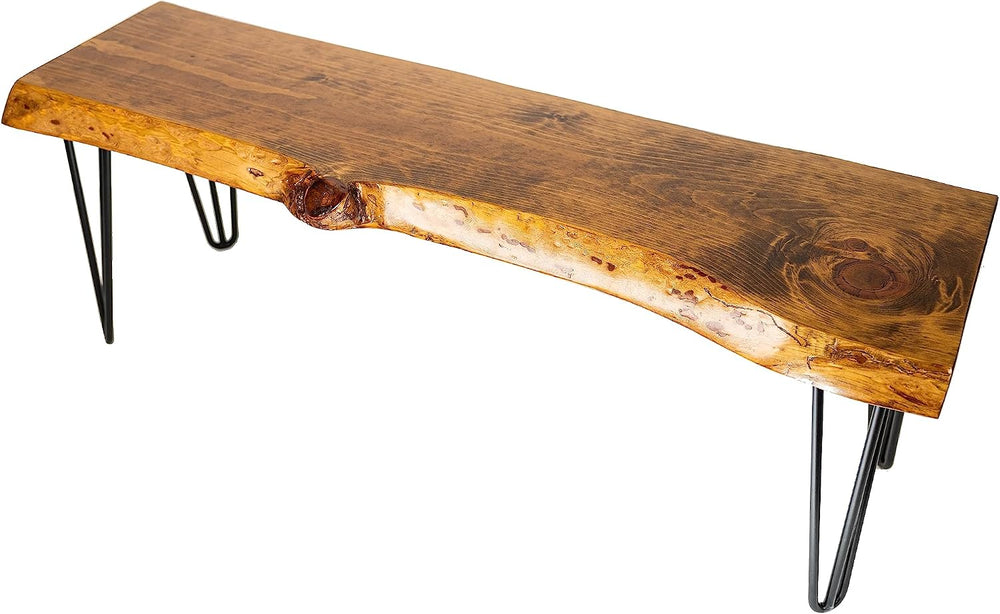 SRL Rustic Logwerks Hairpin Leg Wood Bench - Live Edge Small Bench for Home &...