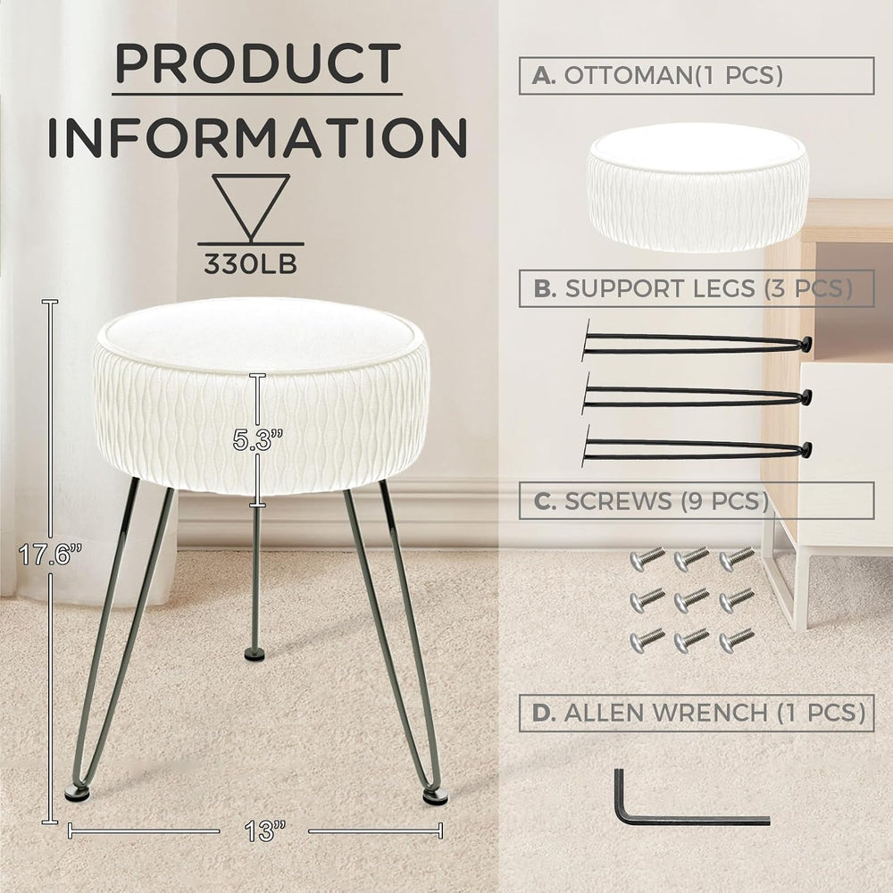 Velvet Vanity Stool Footrests, Round Ottoman Vanity Chairs with Anti-Slip Fee...