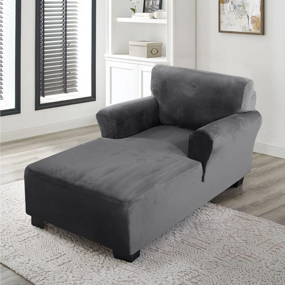 FantasDecor Velvet Chaise Lounge Cover Stretch Double Arm Chair Slipcover for...