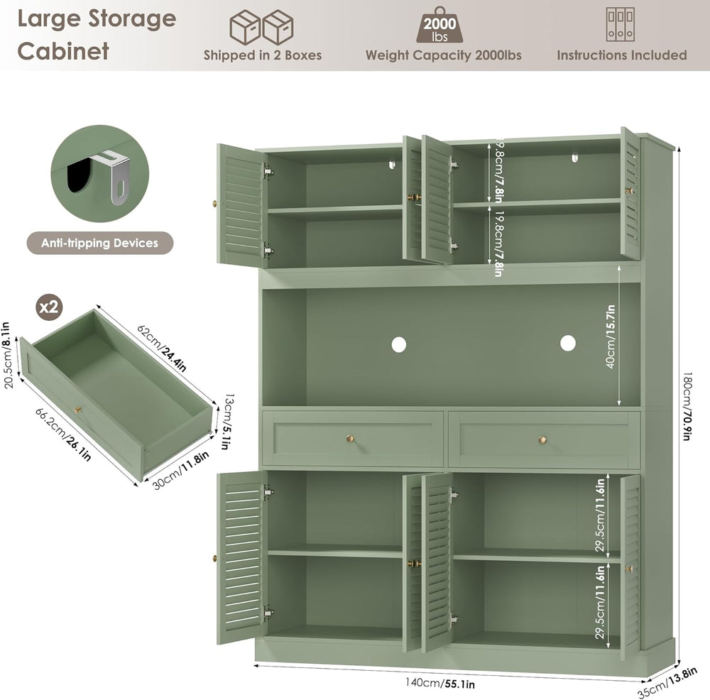 HIFIT 71“HX55“W Large Pantry Cabinet for Food Storage, Farmhouse Kitchen Hutc...