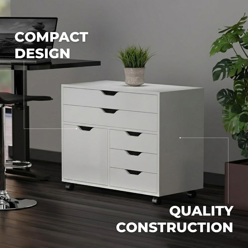 Winsome Halifax Mobile Storage Cabinet with 1 Door & 5 Drawers, White | S...