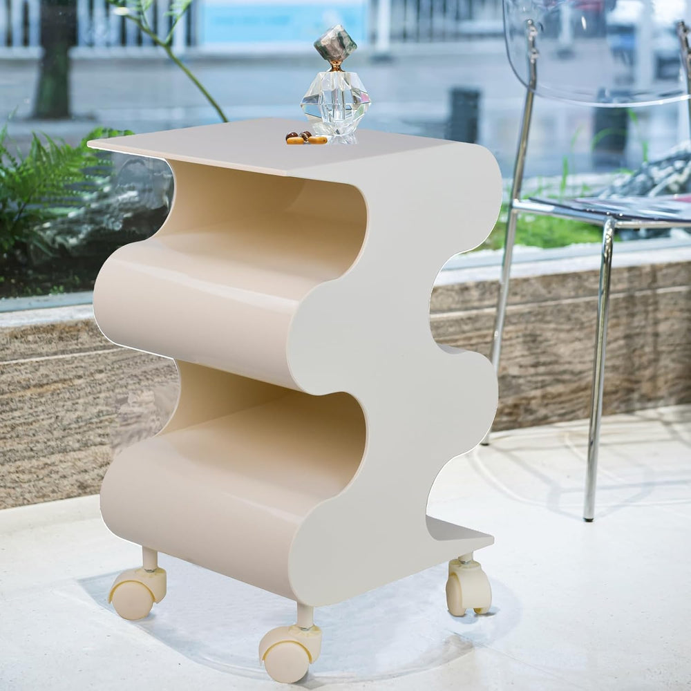 ABS Movable Side Table with Wheels & Rotation, Modern Multi-Layer Nightst...