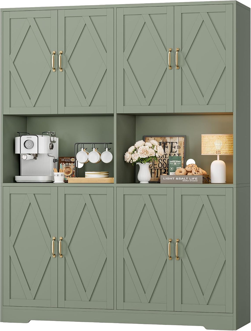 HOSTACK 55" W Pantry Cabinet, 71" Tall Kitchen Hutch Storage Cabine...