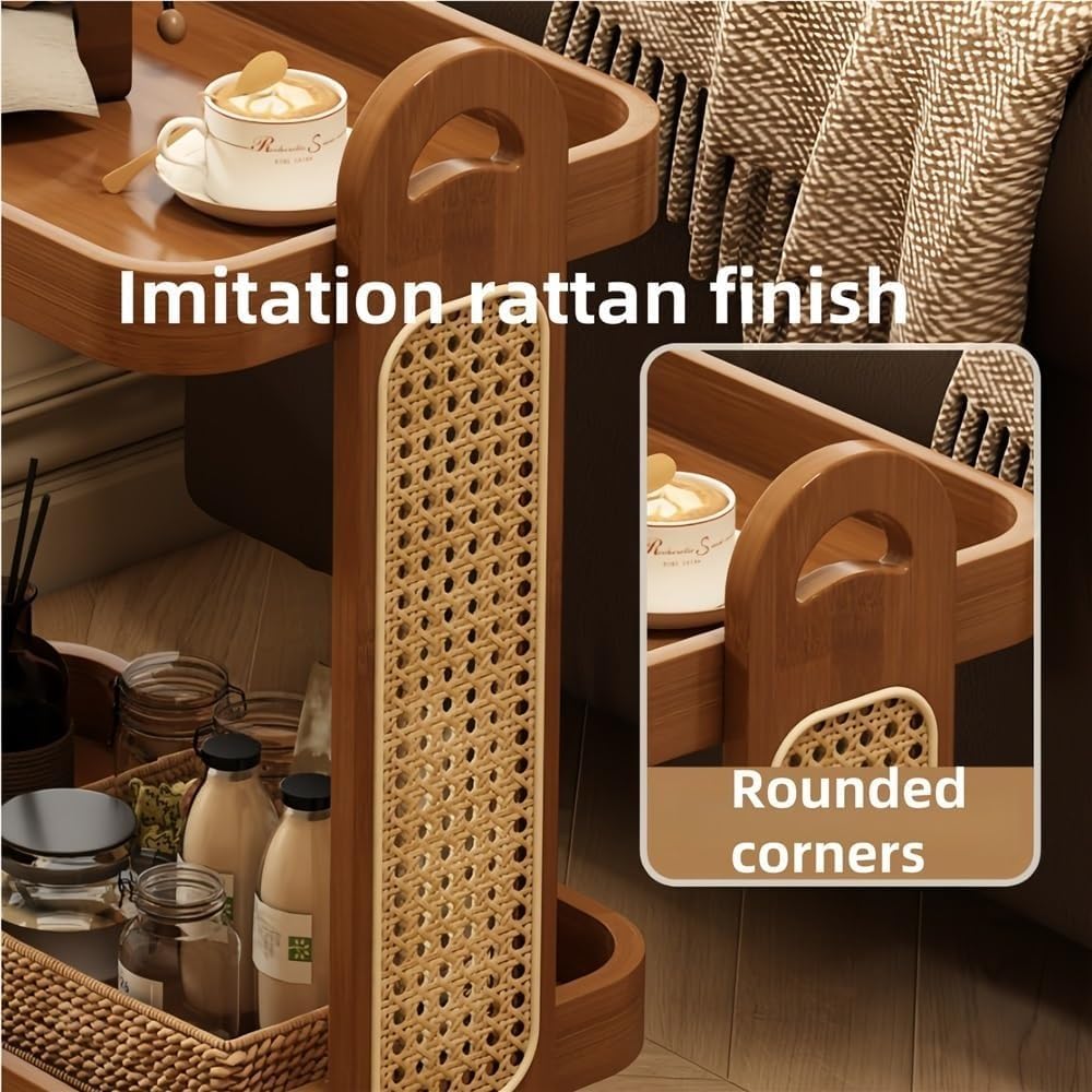 Rolling Sofa Table with Wheels Bamboo Rattan 2/3 Tier End Table Slim Rolling ...
