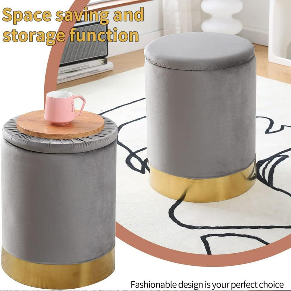 Round Ottoman Set of 2,Upholstered Footrest Stool Support 300lbs,Modern Padde...