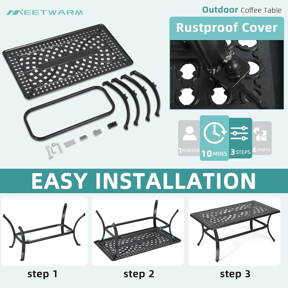 MEETWARM Outdoor Coffee Table, All-Weather Cast Aluminum 42" Rectangle P...