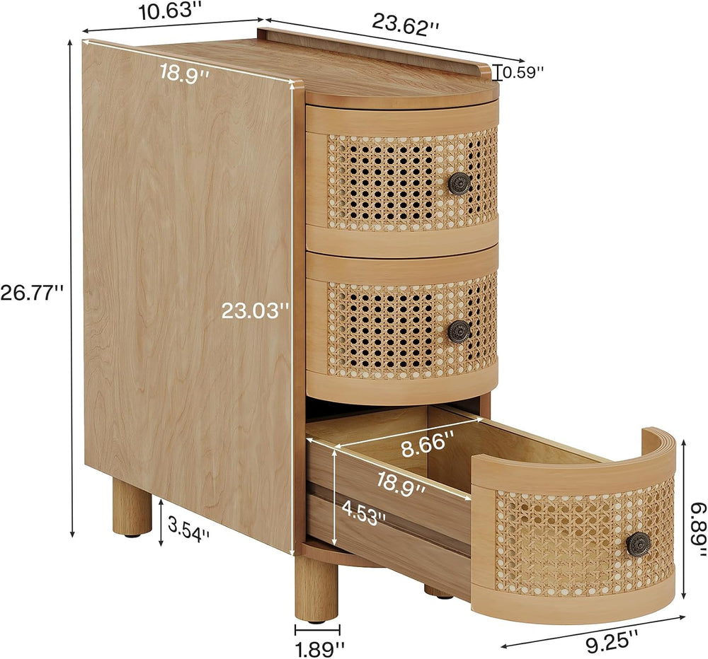 Tribesigns 3-Drawer Rattan End Table, Sofa Side Table with Vintage Embossed H...