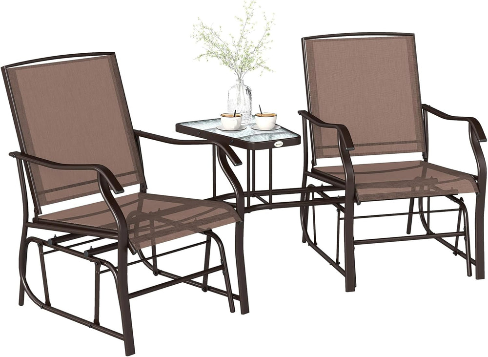 Outsunny Outdoor Glider Chair with Table 2-Seat Patio Loveseat Coffee Brown |...