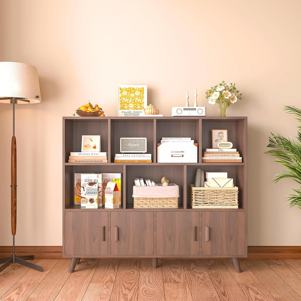 OSCHF 11-Cube Bookcase with Doors, 3-Tier Storage Cabient, Walnut
